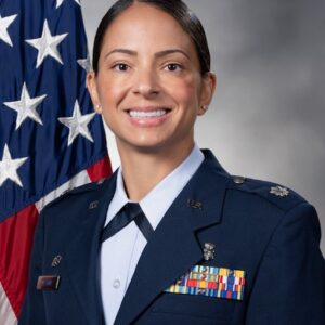 Professional military portrait of Amber El-Amin, Lt Col, USAF, Commander of the 436th Healthcare Operations Squadron, who shared a testimonial about Dr. Alisha Smith’s leadership, mentorship, and impact on professional development.