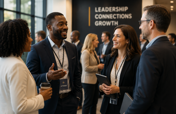 Professional leaders networking and building business relationships through meaningful conversation, collaboration, and leadership development with LINC Consulting.